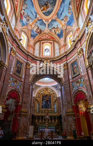 Malta, city of Mdina, Carmelite Priory Church Baroque interior - Church of the Annunciation Stock Photo