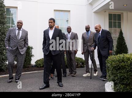 NFL great Jim Brown speak to the media after President Donald Trump  pardoned ex-San Francisco 49ers owner Edward DeBartolo Jr., at the White  House in Washington, D.C. on Tuesday, February 18, 2020.