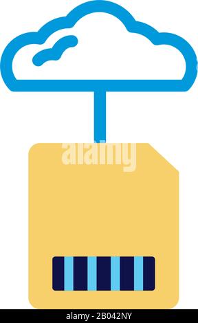 cloud computing with sd card lineal color style Stock Vector