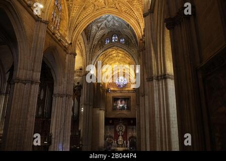 Interior of Seville Cathedral (Catedral de Santa María de la Sede) Stock Photo