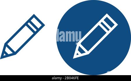 Simple contour pencil. Option in a circle and without it. Vector blue icons. Stock Vector