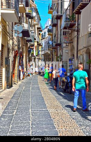 the historic center of the Sicilian village destination of many tourists September 28 2019 Cefalu Italy Stock Photo