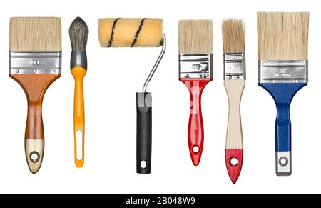 Painting tools. Paint brushes and roller. Stock Photo