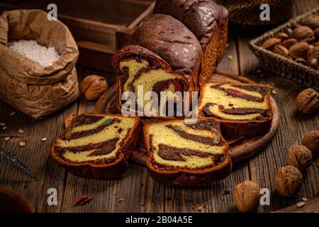 Still life of walnut loaf bread Stock Photo