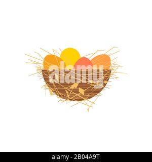 Easter egg in nest flat color vector icon isolated Stock Vector