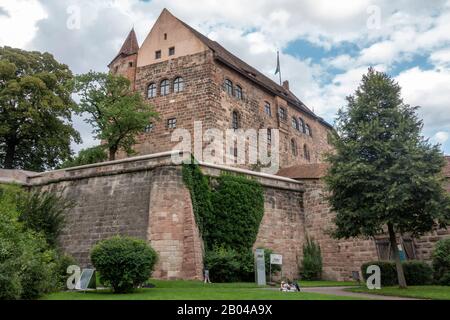 View of the Imperial Castle of Nuremberg Kaiserburg Nürnberg  (Nürnberger Burg) from the Burggarten in Nuremberg, Bavaria, Germany. Stock Photo