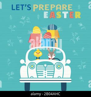 Happy Easter fancy hand drawn flat color vector Stock Vector