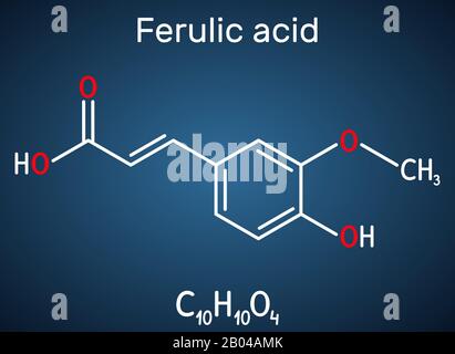 Ferulic acid, coniferic acid, C10H10O4 molecule. It is phenolic acid ...