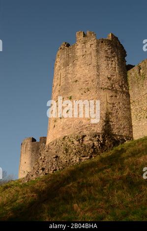 Towers towards the south side of Chepstow Castle in  Chepstow, Monmouthshire, Wales. A morning in February. Stock Photo
