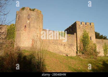 Square and Round towers of Chepstow Castle in Monmouthshire, South Wales, UK. Stock Photo