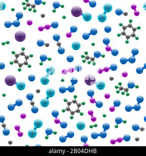 Chemistry atomic molecular 3d structure seamless pattern. Abstract design concept for science biotechnology chemical industry. Vector atoms and molecules texture background illustration Stock Vector