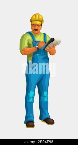 male storekeeper checking on tablet Stock Vector