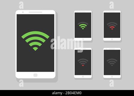Smartphone with WiFi symbol set. Wireless technology signal icon Stock Vector
