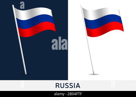 Russia vector flag. Waving national flag of Russia isolated on white and dark background. Official colors and proportion of flag. Vector illustration. Stock Vector