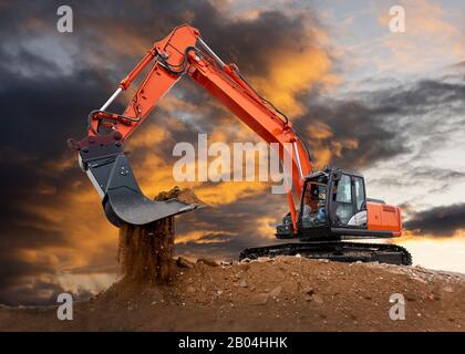 excavator at construction site Stock Photo