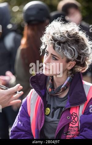 Tilly Porter of Extinction Rebellion in Cambridge on 18th February 2020