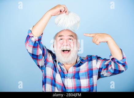 Male pattern baldness genetic condition caused by variety factors. Hair loss. Early signs balding. Man losing hair. Artificial hair. Health care concept. Elderly people. Bearded grandfather grey hair. Stock Photo