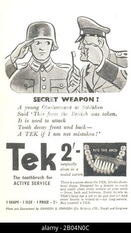 World War Two advertisement for Tek toothbrush featuring Dr Goebbels and young German Lieutenant 1941 Stock Photo