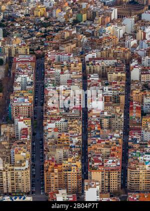 Aerial photo, residential area downtown Palma, Plaza de toros de Palma, Palma, Mallorca, Spain, Europe, Balearic Islands, ES, Espana, commercial build Stock Photo