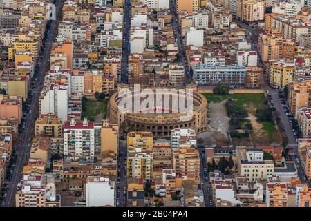 Aerial photo, Plaza de toros de Palma, bullring, Palma, Mallorca, Spain, Europe, Balearic Islands, Arena, Avinguda Gaspar de Bennazar, Colisseu Balear Stock Photo