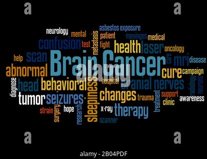 Brain cancer word cloud concept on black background. Stock Photo