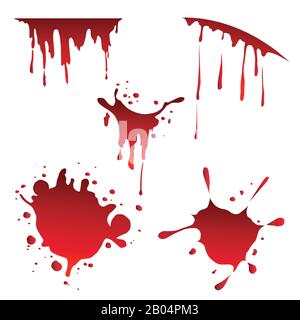 Set of various blood splashes isolated on white background Stock Vector