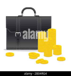 Briefcase and dollar coins vector illustration isolated on white background Stock Vector