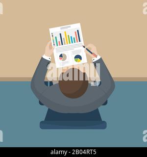 Business man working at desk. Vector illustration in flat design. Top view Stock Vector
