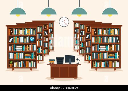 Library interior. Education concept. Vector illustration in flat design. Stock Vector