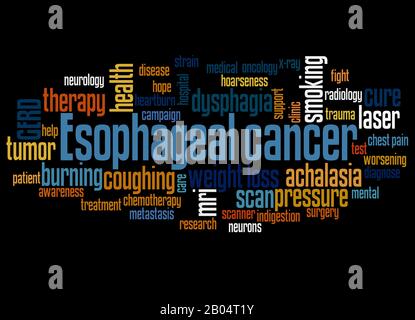 Esophageal cancer word cloud concept on black background. Stock Photo