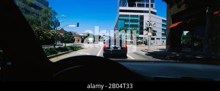 Cars moving on the road, Westwood, Los Angeles, California, USA Stock Photo