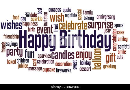 Happy birthday word cloud concept on white background. Stock Photo
