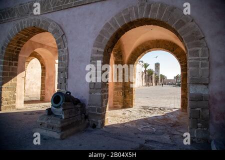 Medina entrance and the old  city walls in Essaouira, Morocco.Essaouira is one of the UNESCO World Heritage site. Stock Photo