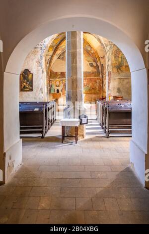 Poprad, Presov region / Slovakia - 2019/06/28: Interior of the gothic St. Egidius church - Kostol svateho Egidia - at the St. Egidius square in Poprad Stock Photo