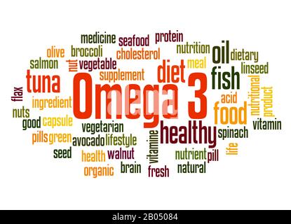 Omega 3 word cloud concept on white background. Stock Photo