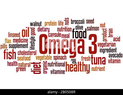 Omega 3 word cloud concept on white background. Stock Photo