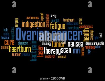 Ovarian cancer word cloud concept on black background. Stock Photo