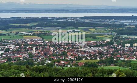 Markdorf, Lake Constance with Swiss Alps. View from Gehrenberg, Linzgau, Baden-Württemberg, Germany Stock Photo