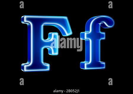 Letters F with hologram effect, 3D rendering on black background Stock Photo