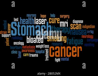 Stomach cancer word cloud concept on black background. Stock Photo