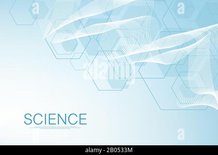 Hexagons abstract background with geometric shapes. Science, technology and medical concept. Futuristic background in science style. Graphic hex Stock Vector