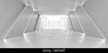 Modern tunnel in futuristic interior with futuristic lighting central perspective 3d render illustration Stock Photo
