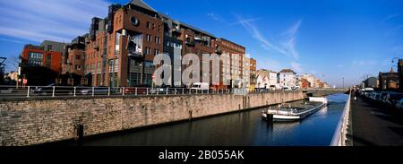 Barge in a canal, Brussels-Charleroi Canal, Brussels, Belgium Stock Photo