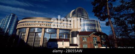 Low angle view of a government building, European Parliament, Brussels, Belgium Stock Photo