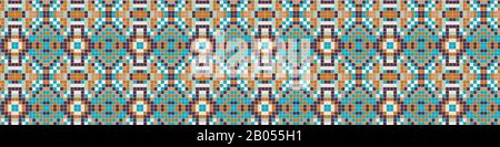 Portuguese Vector Azulejos Banner. Tiny Tiles Vintage Border Pattern Background. Colorful Pixel Grout Graphic Ceramic Design. Seamless 1960s Style Stock Vector