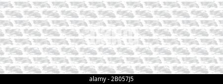Grey White Vector Brick Banner, Monochrome Irregular Wall Texture Border Background. Rough Distressed Stone Effect Melange Seamless Pattern Stock Vector