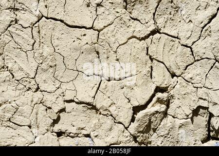 Dry and cracked muddy soil surface, Upper Mustang region, Nepal. Stock Photo