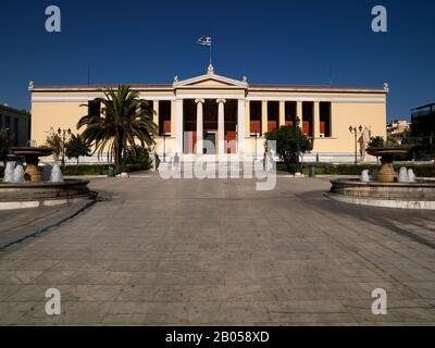 Facade of a university building, National and Kapodistrian University of Athens, Athens, Attica, Greece Stock Photo