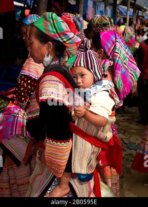 Flower Hmong Indigenous People, Bac Ha school, Lao Cai, Vietnam Stock ...