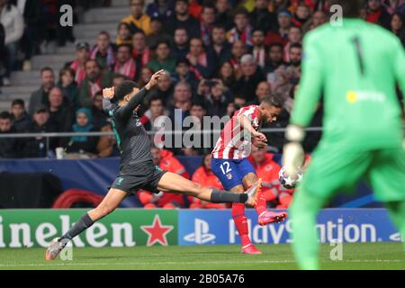 Madrid, Spain. 18th Feb, 2020. Madrid, Spain; 18/02/2020.- Atlético de Madrid vs Liverpool 1st leg of Round Champions League Match held at Wanda Metropolitan, Madrid. Renan Lodi Atletico de Madrid player shoot. Credit: Juan Carlos Rojas/Picture Alliance | usage worldwide/dpa/Alamy Live News Stock Photo